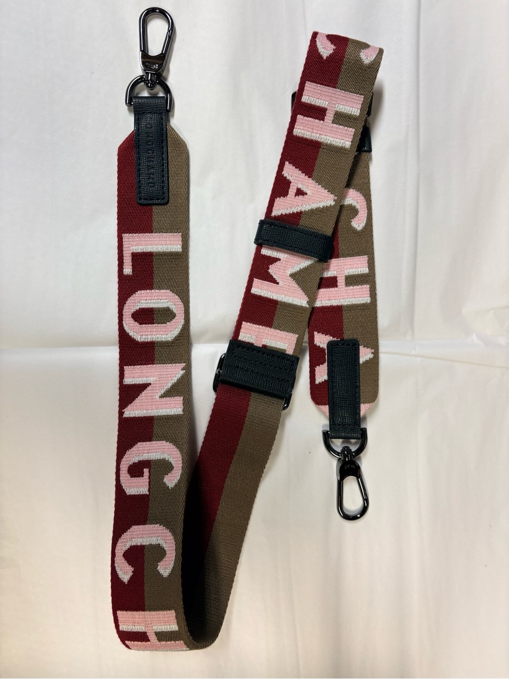 LONGCHAMP Shadow Logo Canvas Guitar Shoulder Strap Pink Multi - Picture 2 of 4